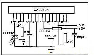 采用索尼CX20106接收芯片组合的接收头电路图