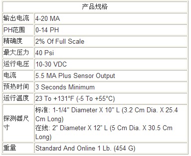 ph传感器的规格参数